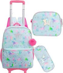 Mochila con Ruedas para Niña con Estuche y Bolsa
